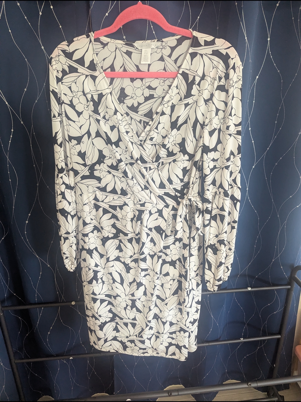 London Times Black & White Floral Wrap Dress